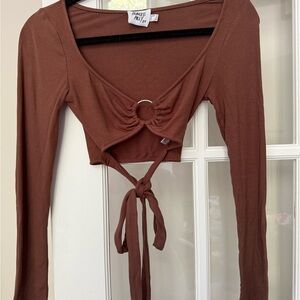 Princess Polly Brown Long Sleeve Crop Top
